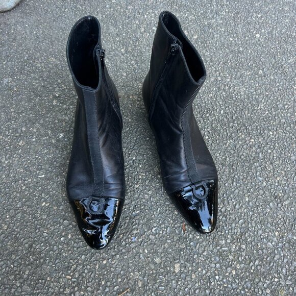 Salvatore Ferragamo Gancini Leather Paton Pointed Toe Bootie Boots Black Sz 8 - Picture 10 of 11